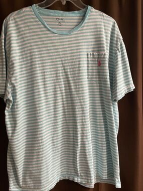 Polo by Ralph Lauren Light Blue & White Striped Pocket Tee